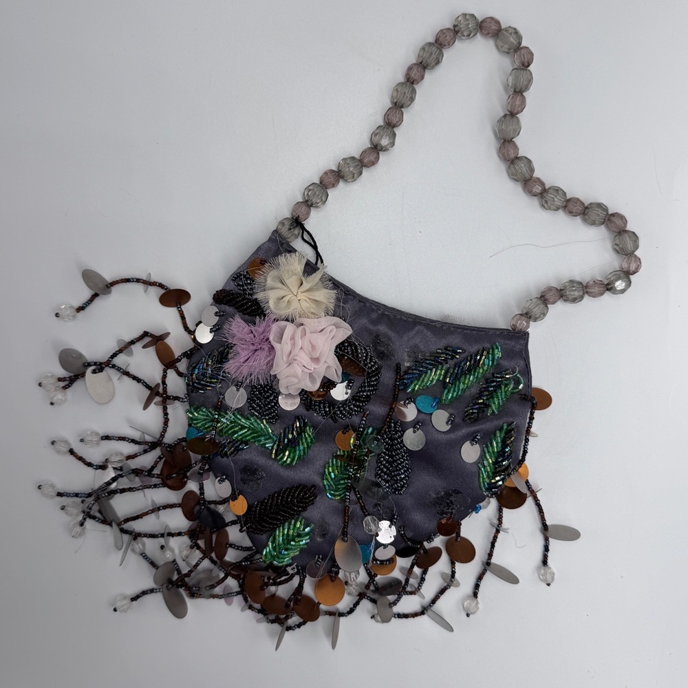 VTG Savanna Beaded Embellished Evening Purse Y&S Handbag 9536 Fringe Boho Mini